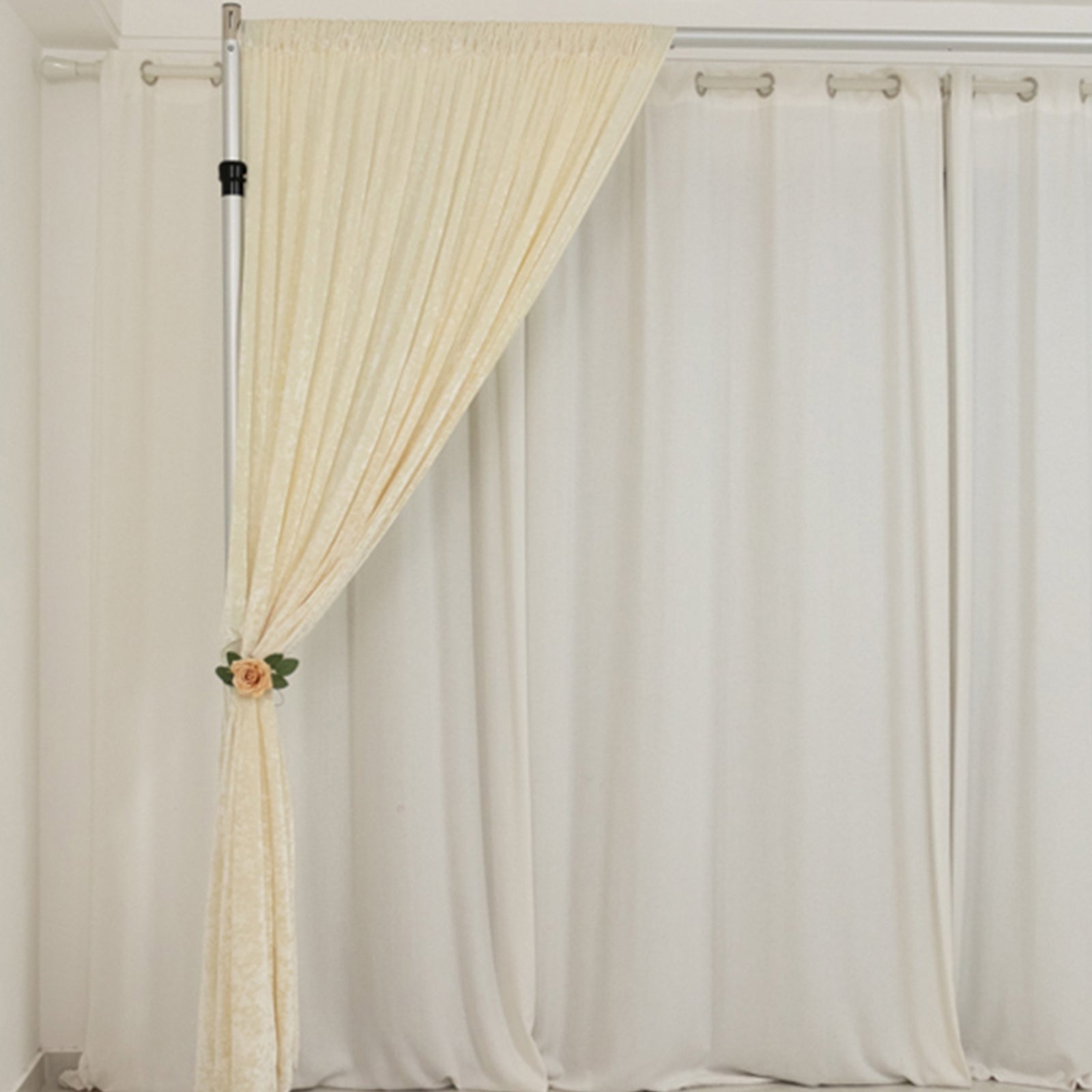 Ivory Crushed Velvet Backdrop Curtain – 8ft x 8ft Event Drape with Rod Pocket, Privacy Panel for Photo Booths & Events