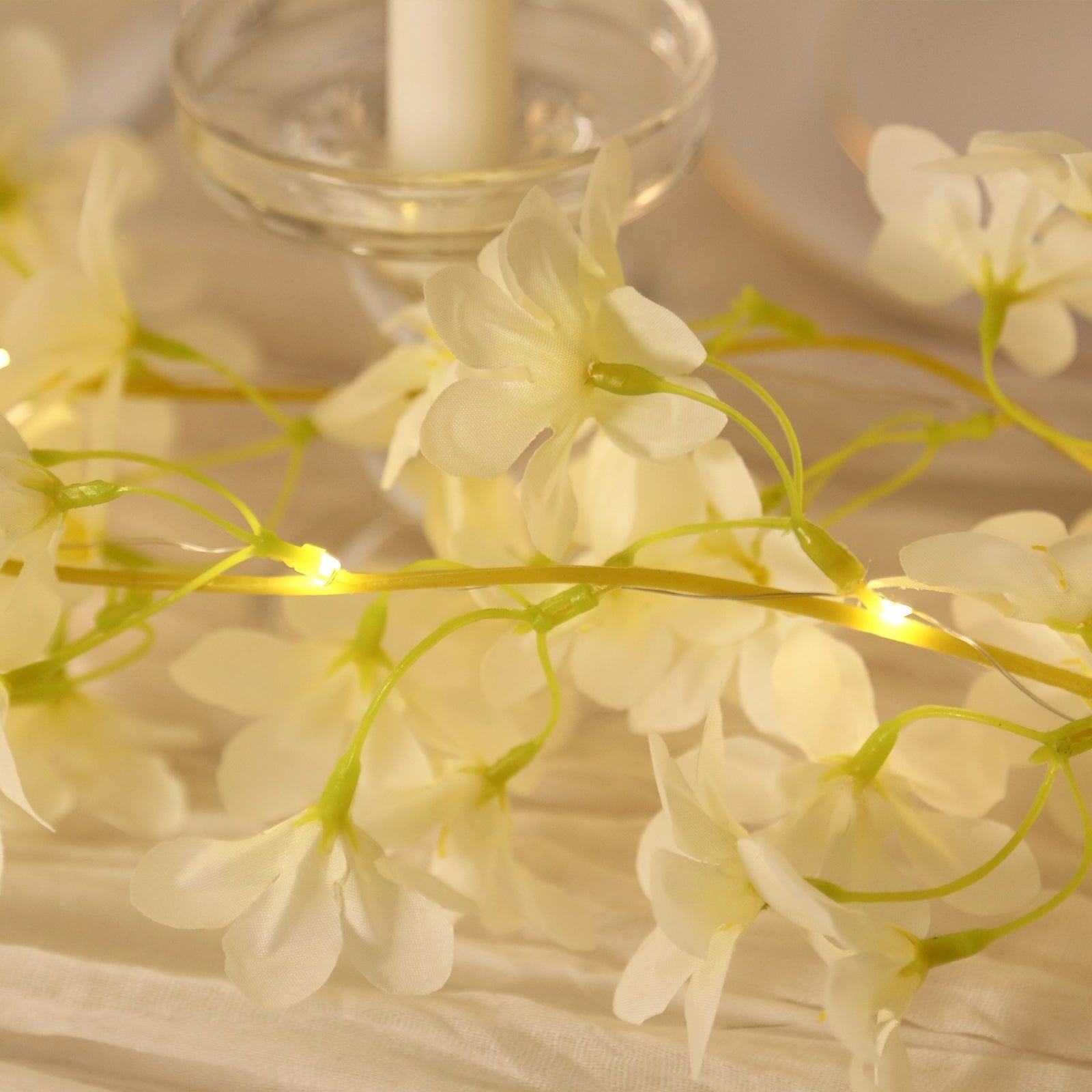 2-Pack Garland String Lights Jasmine Silk Flower Design White Warm White - Battery Operated Hanging Décor 6ft