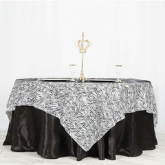 Taffeta 90"x90" Table Overlay Black and White - Tiger Print Table Topper for Jungle Theme