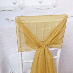 5 Pack Chiffon Chair Sashes Mustard Yellow - Soft & Lightweight Designer Chair Bows 22"x78"