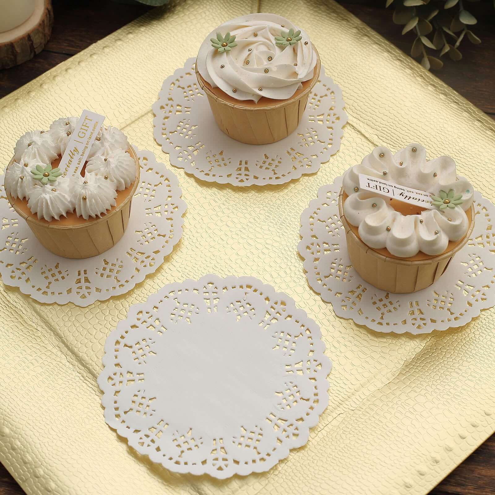 100 Pcs Paper 4" Round Placemats in White - Food Grade Lace Paper Doilies for Dessert Display & Table Decor