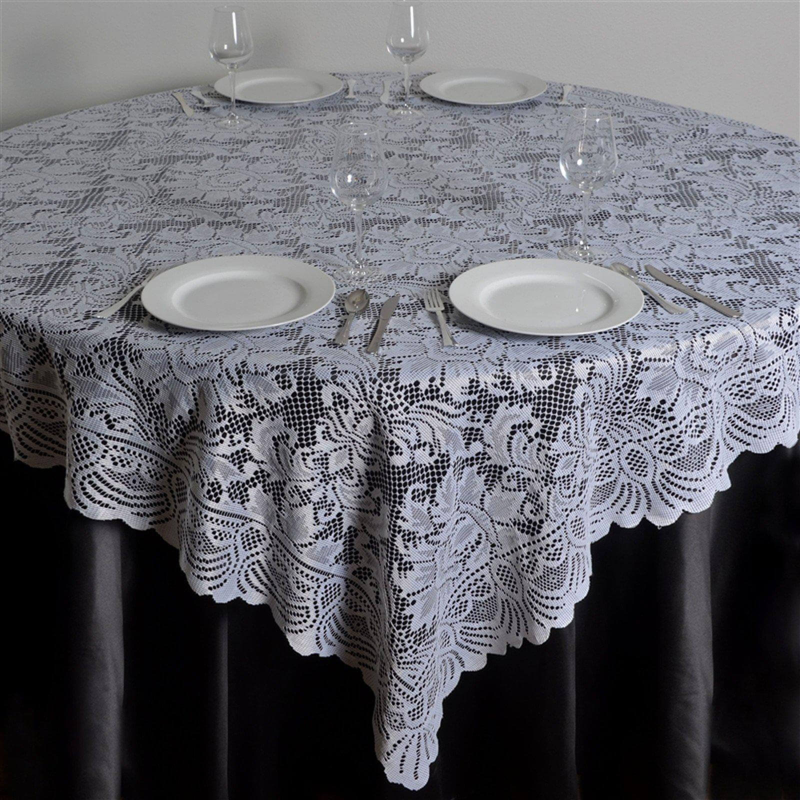 Lace 72"x72" Table Overlay Square Tablecloth White - Victorian Design Table Topper