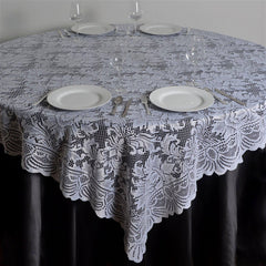 Lace 72"x72" Table Overlay Square Tablecloth White - Victorian Design Table Topper