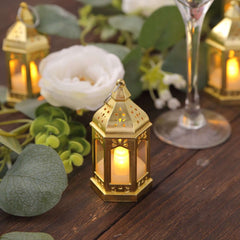 6-Pack LED Tealights Warm White Moroccan Style Gold - Battery Operated Mini Lantern Candle Lamp Centerpieces 3.5"