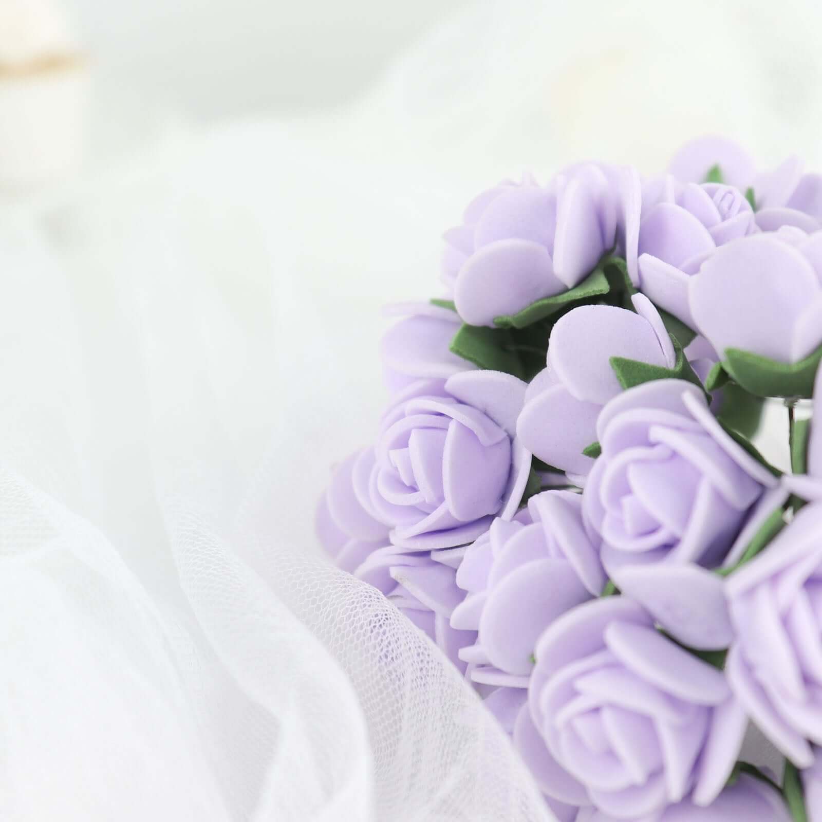 48 Roses 1" Lavender Lilac Real Touch Artificial DIY Foam Rose Flowers With Stem, Craft Rose Buds