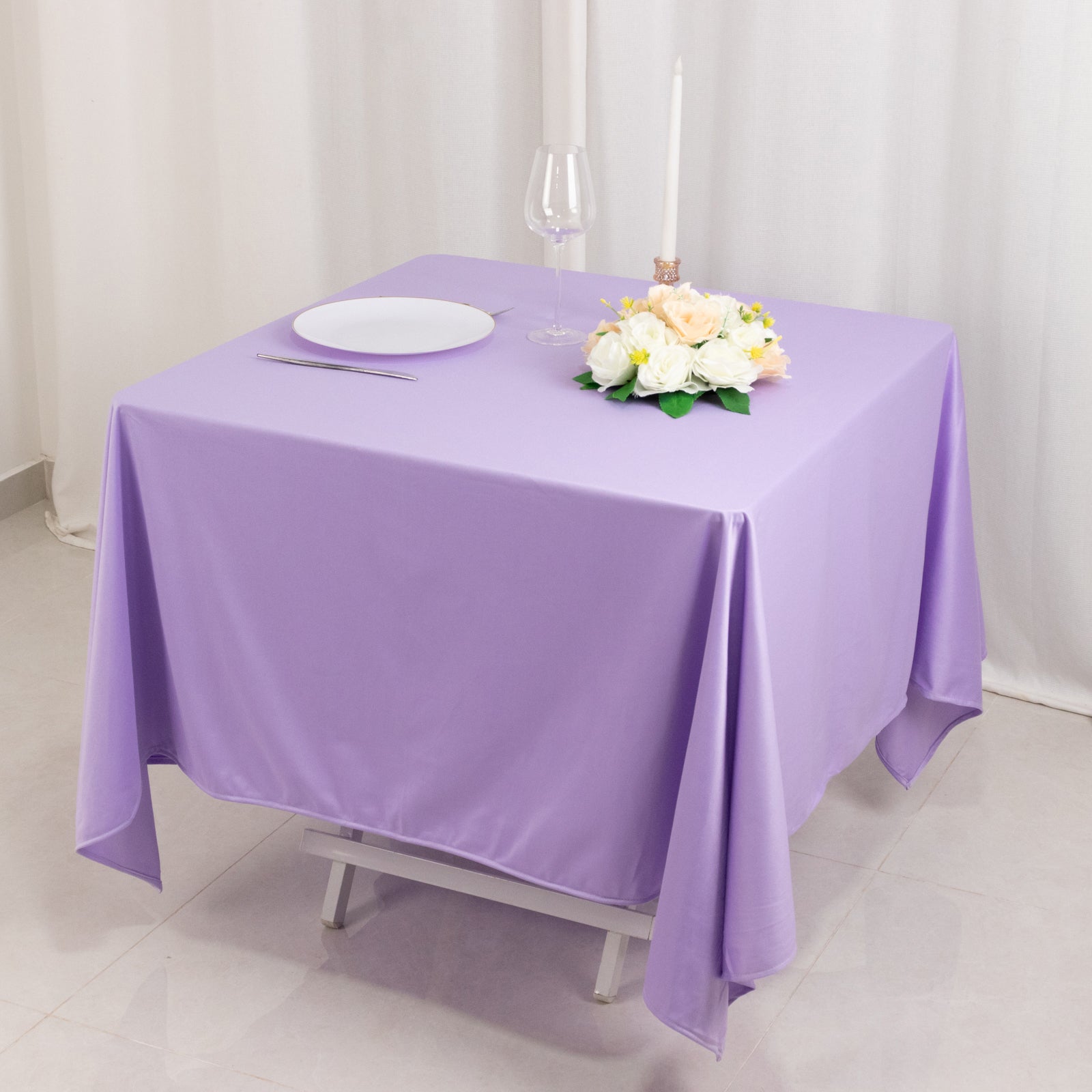 Scuba Square 70"x70" Tablecloth Lavender Lilac - Wrinkle Free & Stain Resistant Table Cover