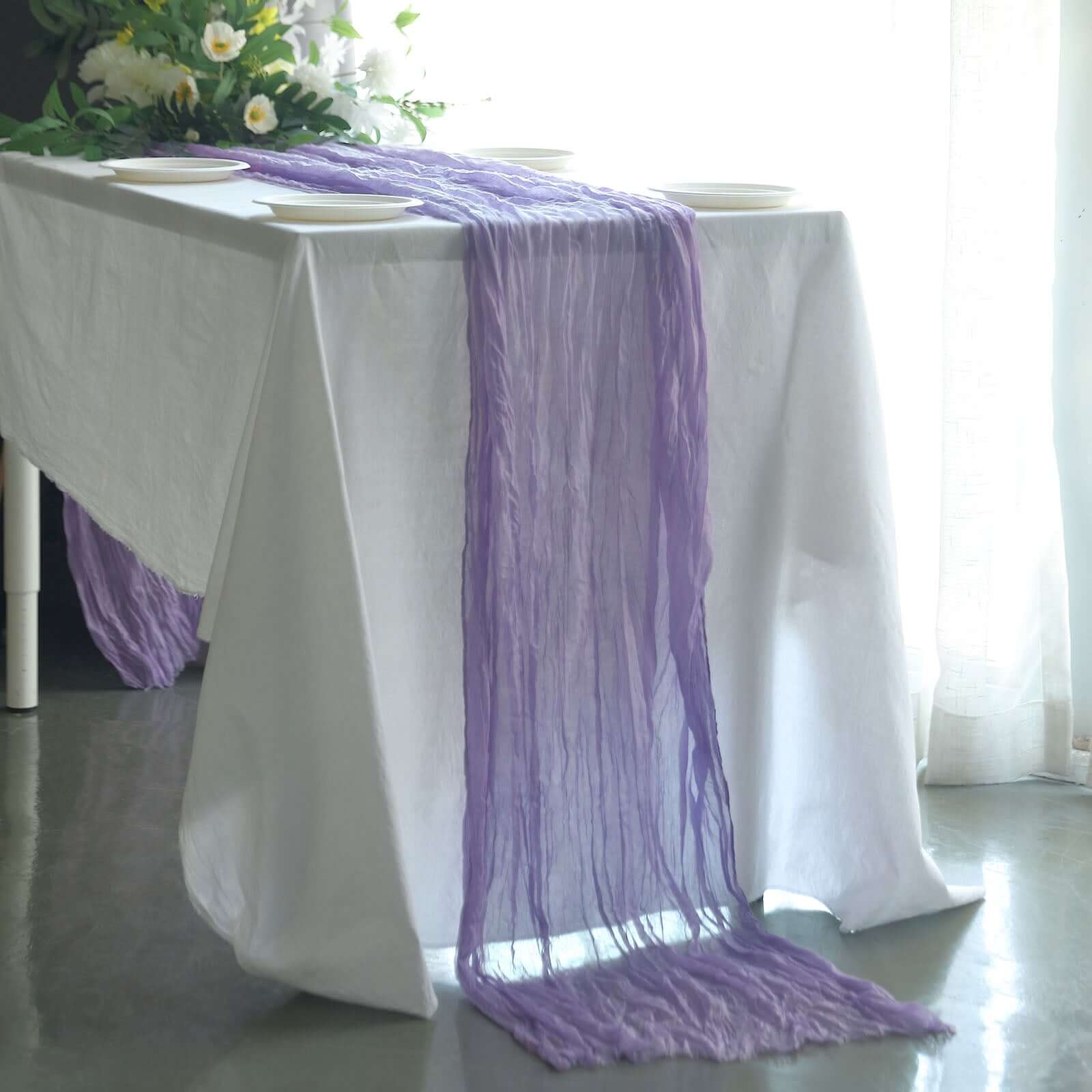 Gauze Cheesecloth 10ft Table Runner Lavender Lilac - Rustic Boho Style