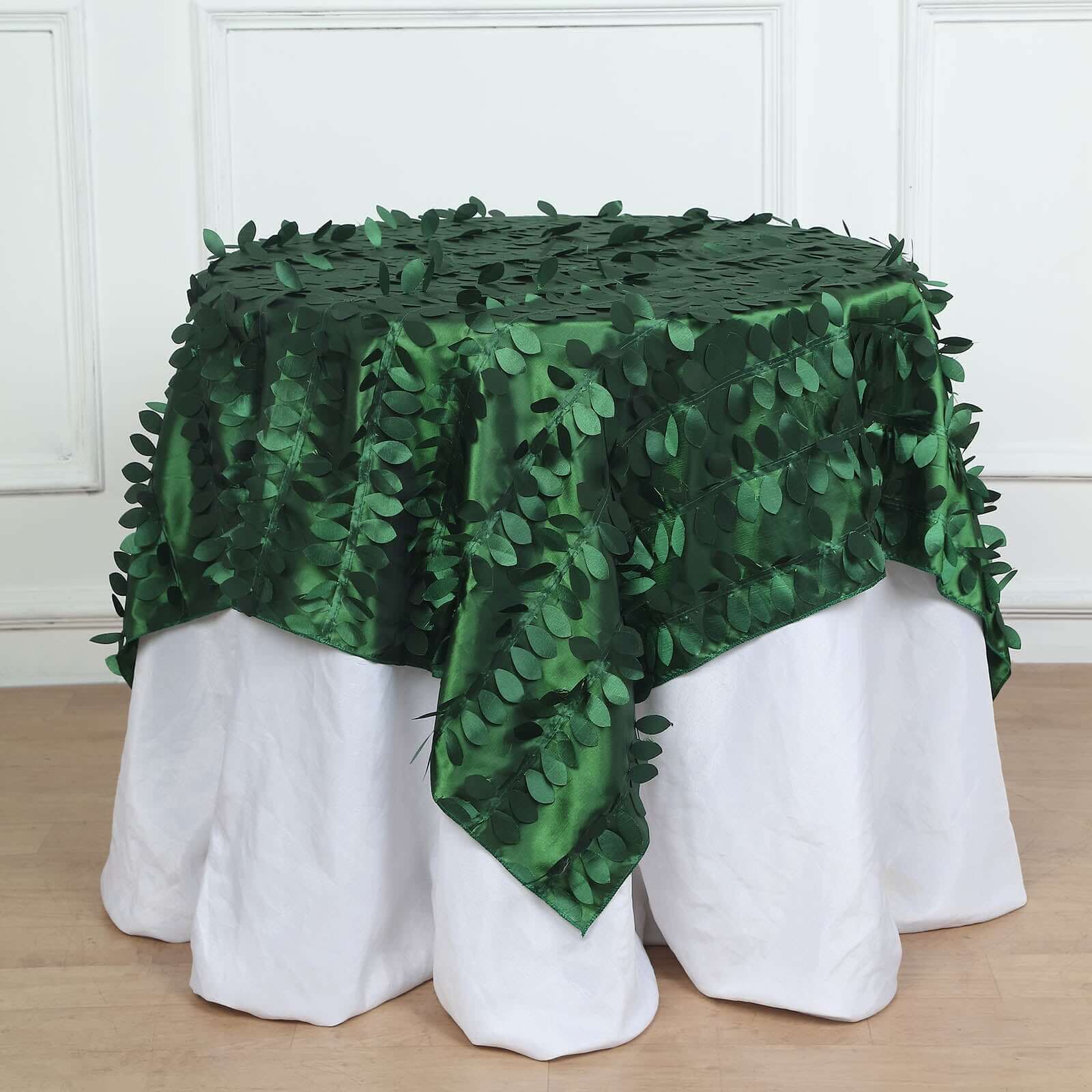 Taffeta 54"x54" Table Overlay Square Tablecloth Green 3D Leaf Petal Table Cover