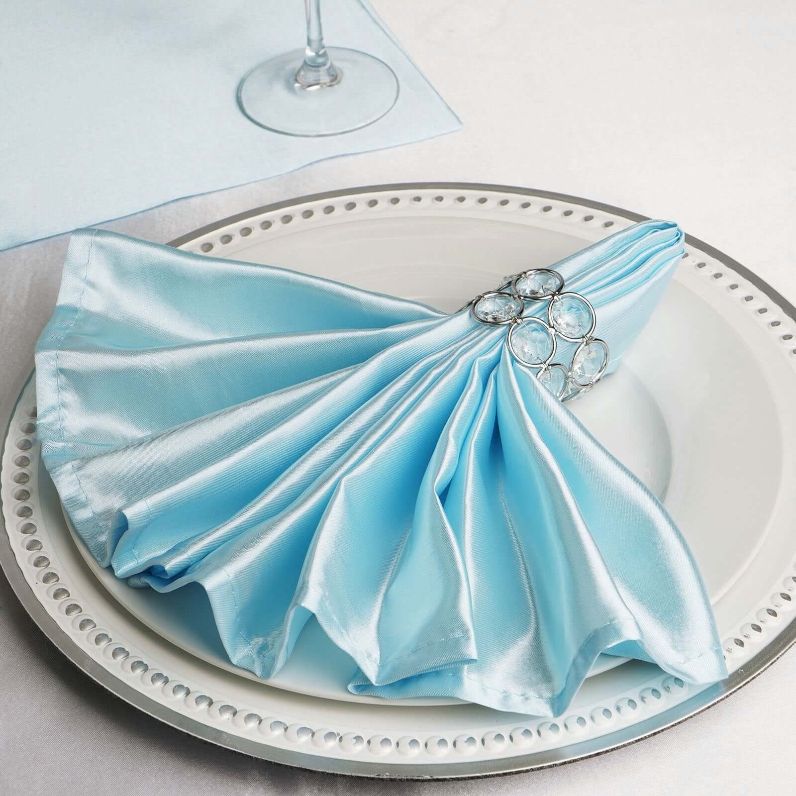 5 Pack Satin 20"x20" Napkins Light Blue - Luxurious Shine & Smooth Dinner Napkins