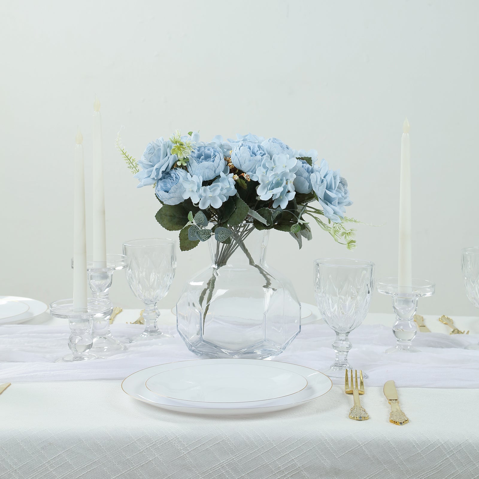 2 Pack Artificial Rose & Peony Floral Arrangements – 12" Light Blue Silk Bouquets for Weddings & Home Décor