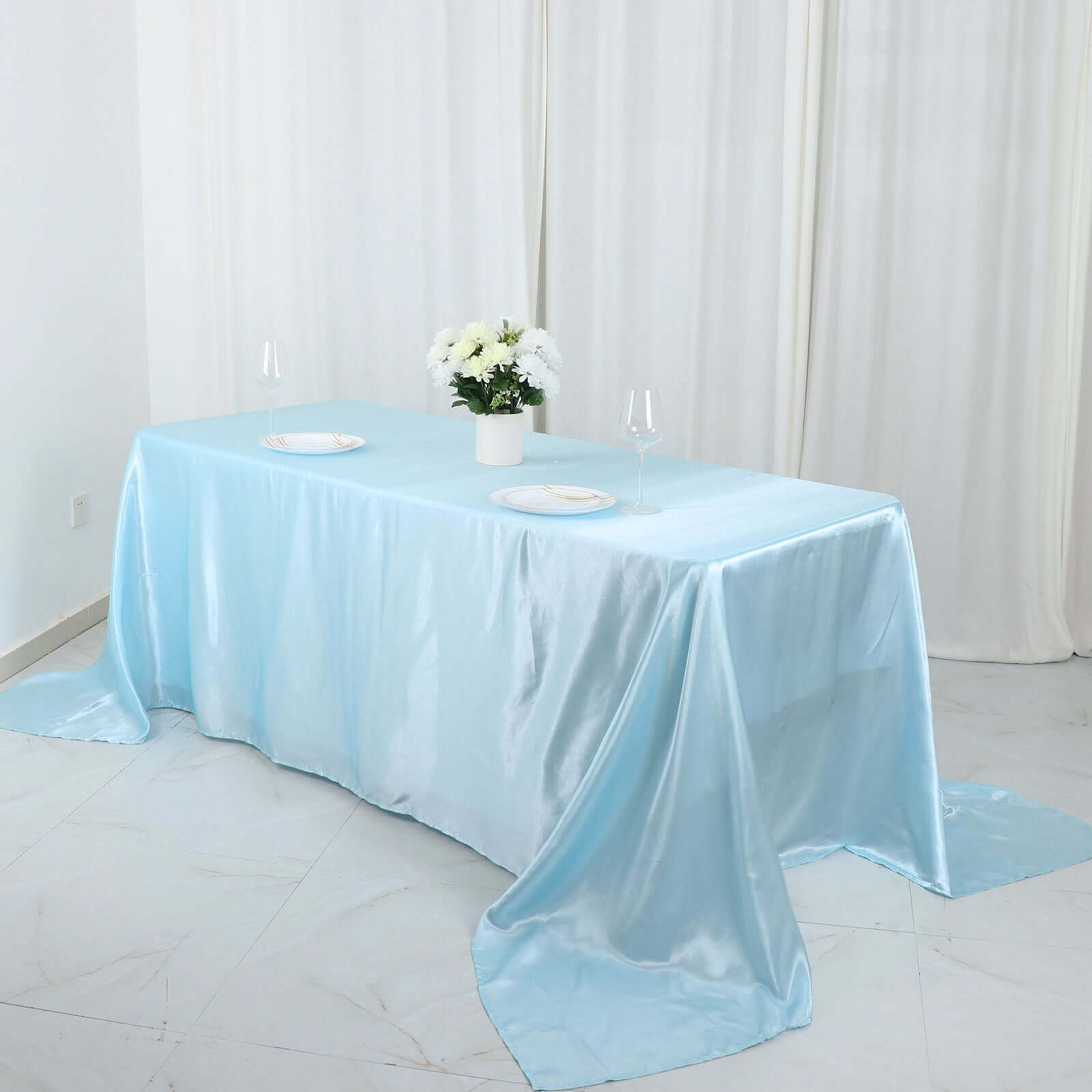 Satin Rectangular 90"x132" Tablecloth Light Blue - Seamless Table Cover