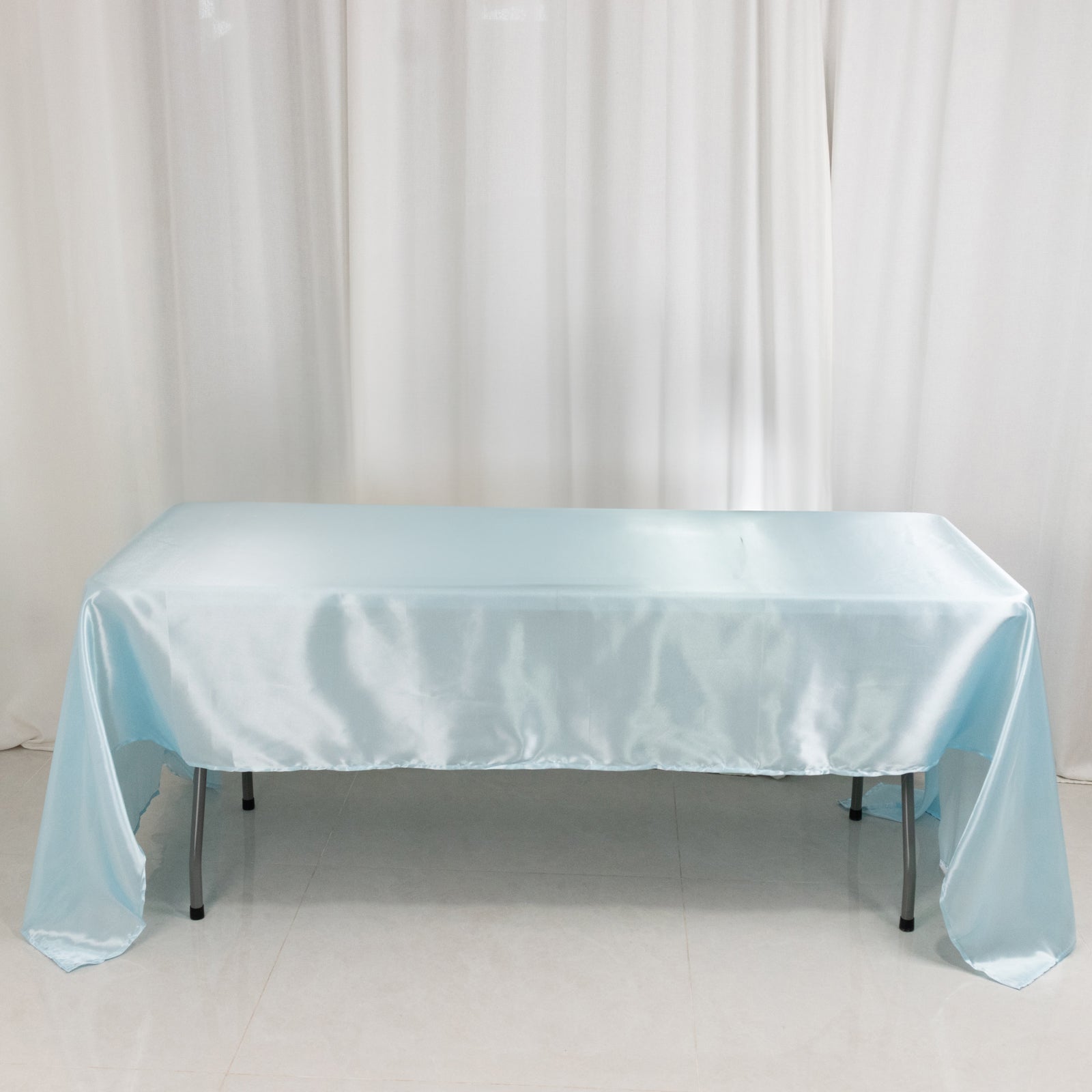 Satin Rectangular 60"x126" Tablecloth Light Blue - Smooth and Lustrous Table Cover