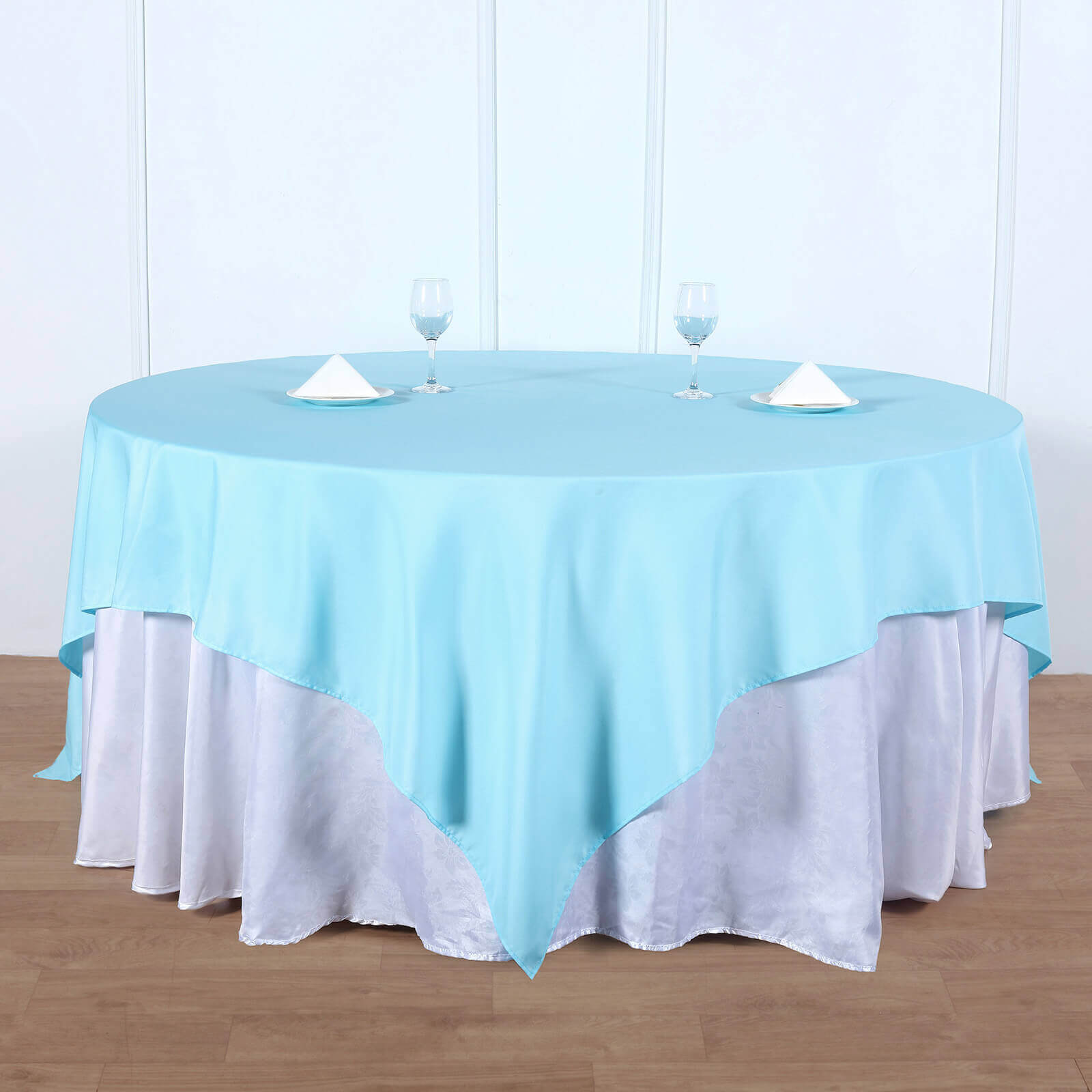 Polyester 90"x90" Table Overlay Square Tablecloth Light Blue - Wrinkle-Resistant & Durable Table Cover