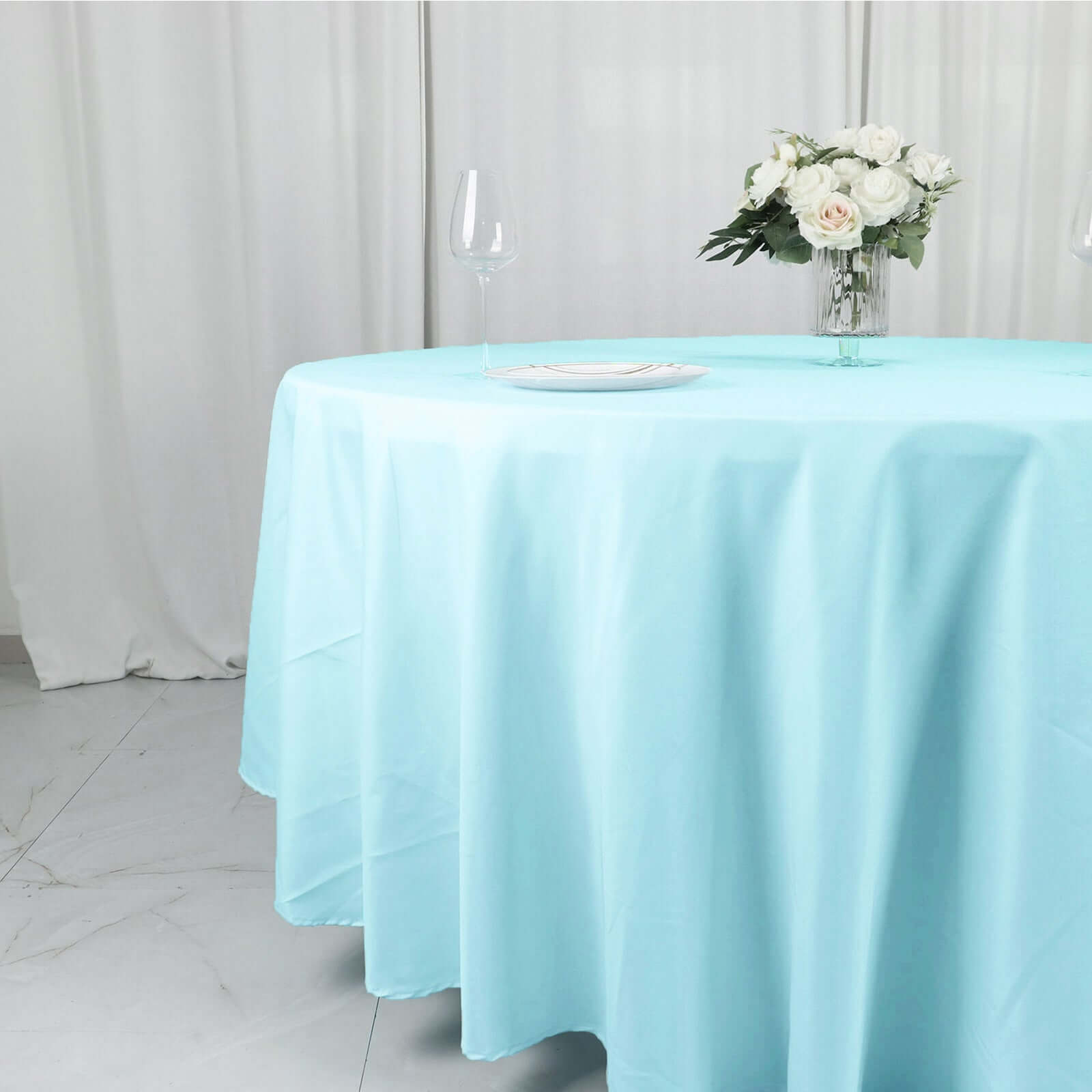 Polyester 108" Round Tablecloth Light Blue - Wrinkle-Resistant Table Cover