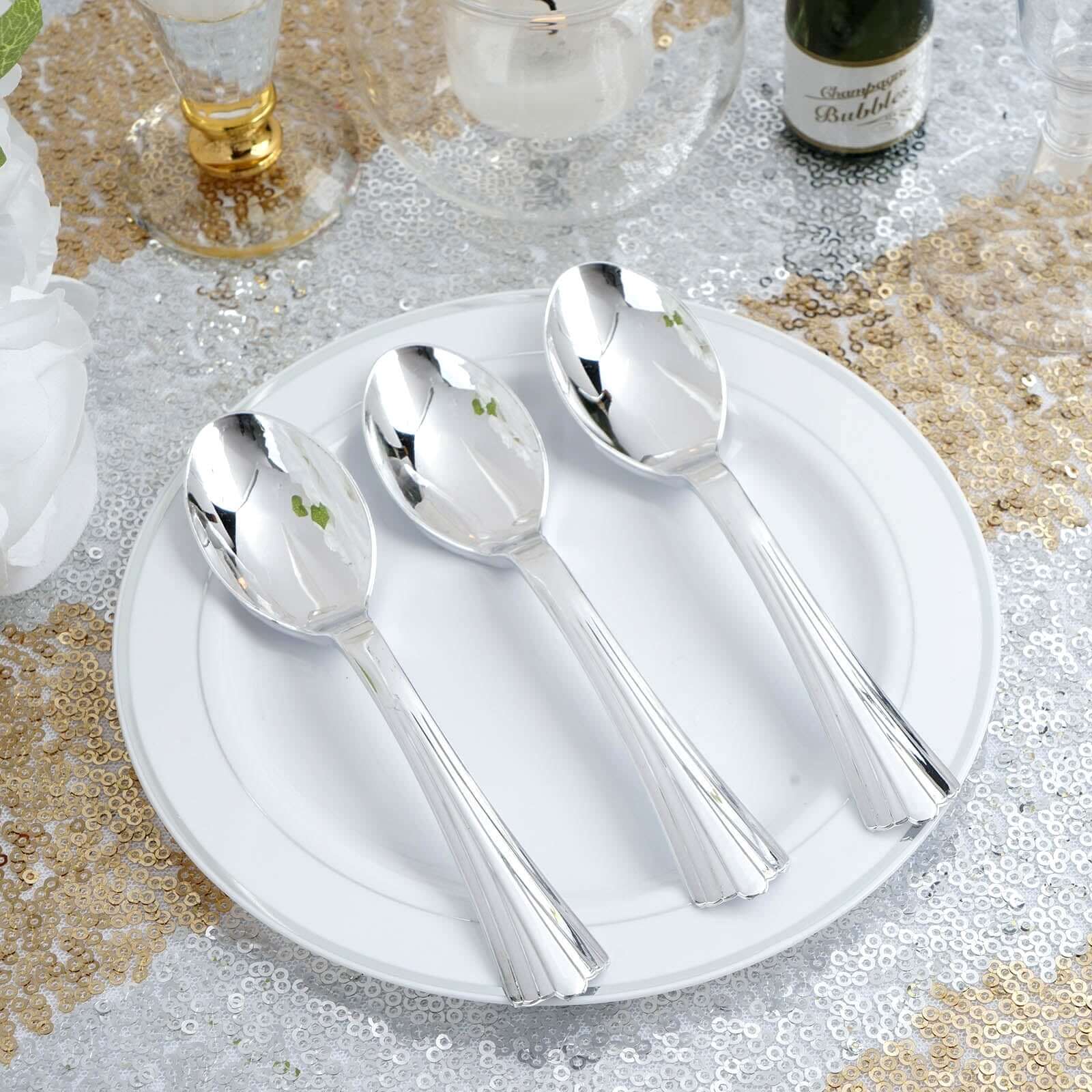 36-Pack Plastic Tea Coffee Spoons Light Silver Heavy Duty with Fluted Handles - Durable Disposable Cutlery 5"