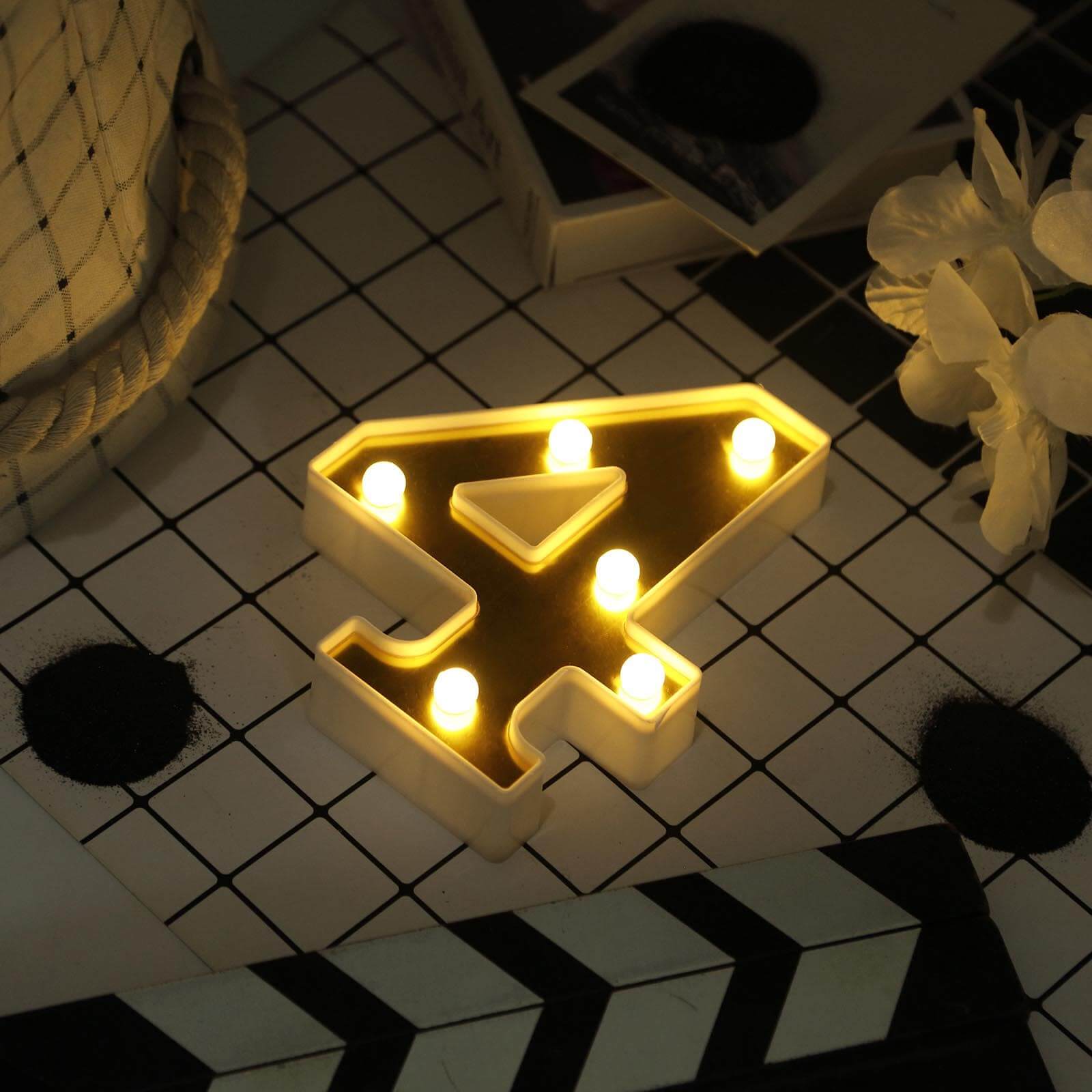 3D Marquee Number "4" Warm White 6 LED Lights Gold - Stylish Light-Up Accent for Events 6"