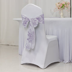 Polyester Chair Sashes White Lavender Lilac French Toile Floral Design - Wrinkle-Resistant & Durable Chair Bows for Exquisite Weddings & Banquets 6"x108"