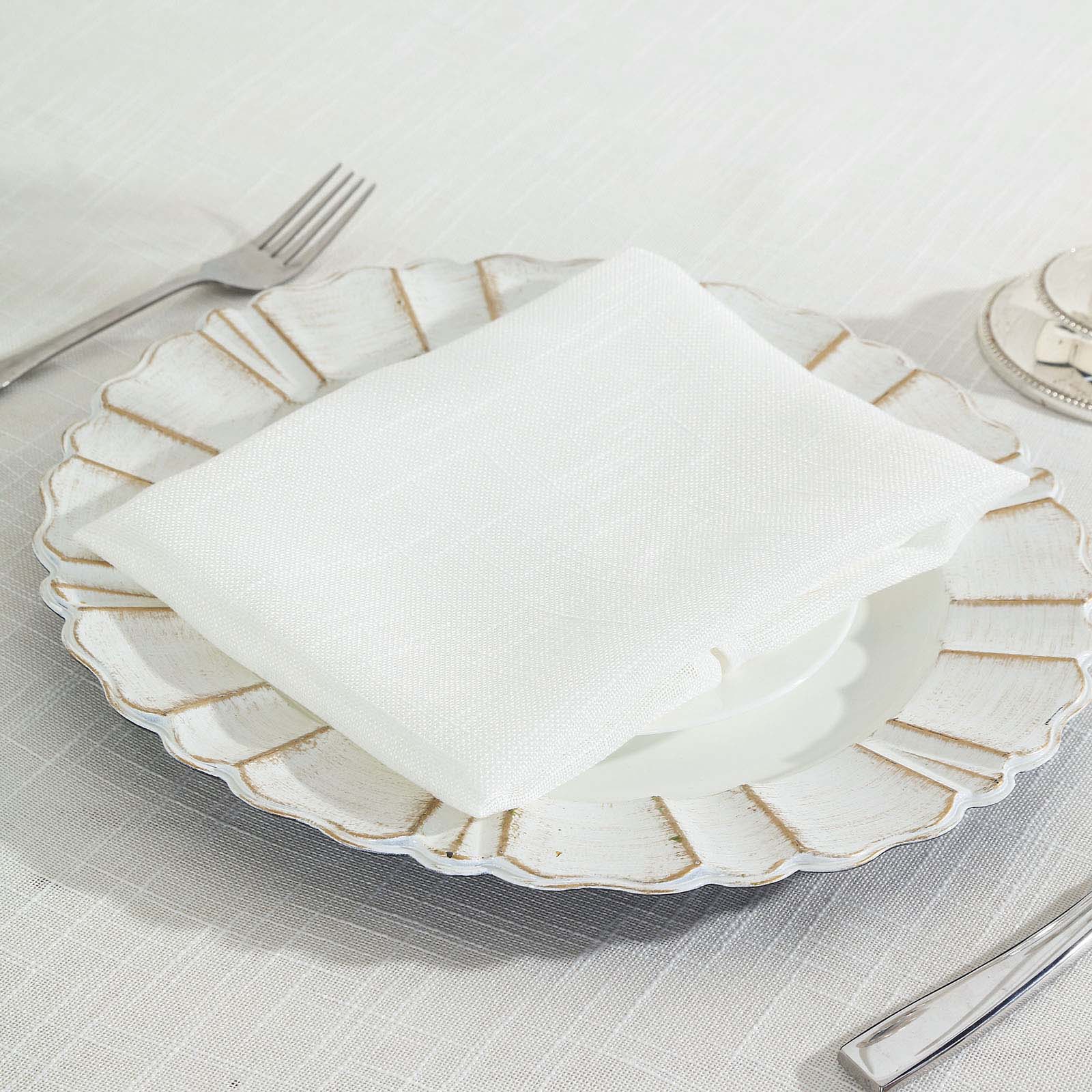 5 Pack Faux Linen 20"x20" Napkins White - Slubby Textured & Wrinkle Resistant Cloth Napkins for Rustic Boho Tablescapes