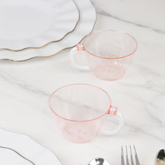 25-Pack Disposable Plastic Coffee Cups with Handles - 6oz Transparent Blush Hard Tea Mugs for Hot Beverages