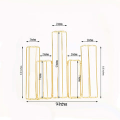 Set of 5 Wedding Centerpieces Gold Frame Conjoined Geometric Design - Test Tube Hydroponic Vases 12"