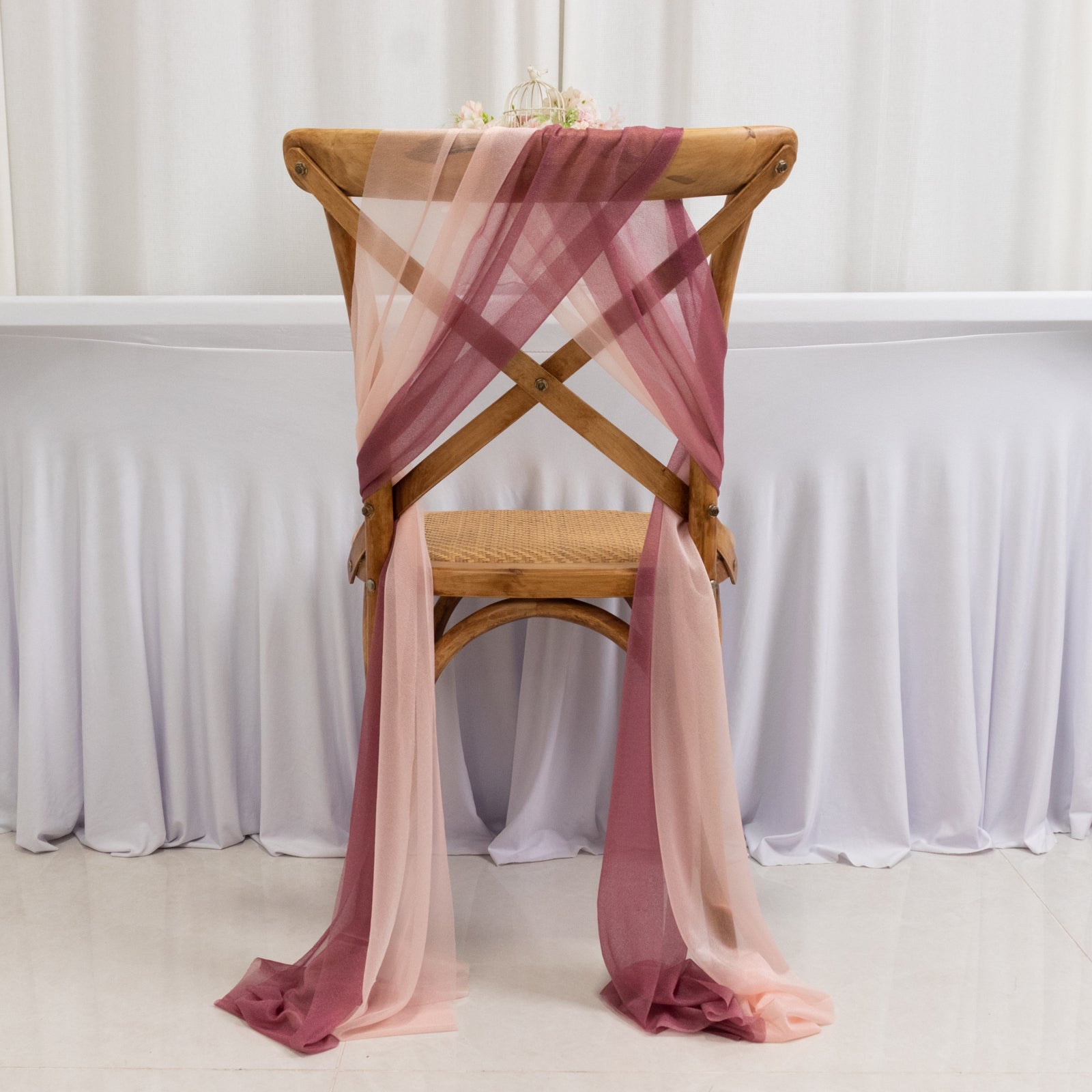 20-Pack Sheer Chair Drape Decor in Mauve and Blush – 9ft Shimmer Sash, Wrinkle-Free