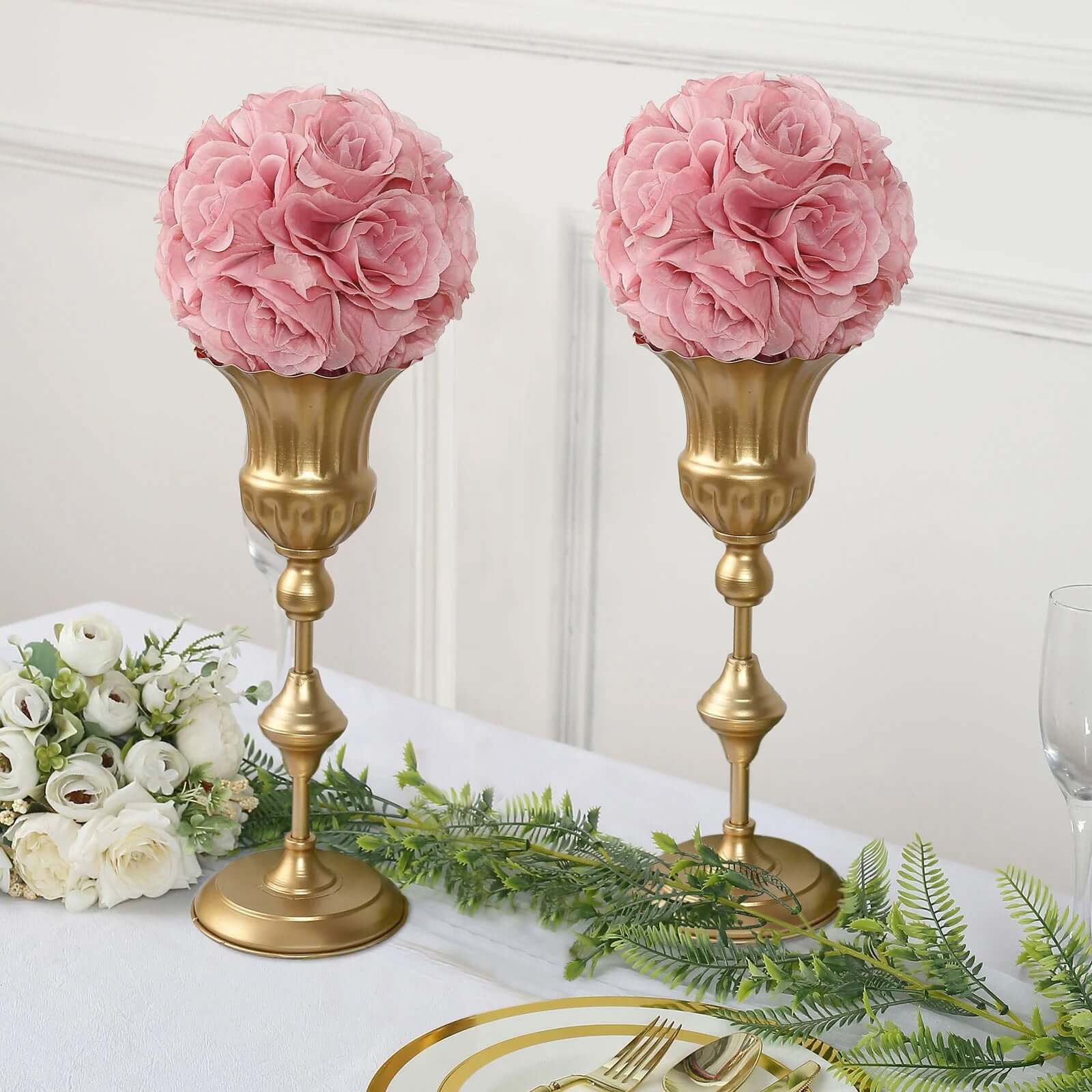 2 Pack 7" Mauve Artificial Silk Rose Kissing Ball, Faux Flower Ball