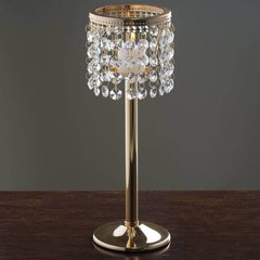 Crystal Beaded Chandelier Metal Candle Holder Gold - Sophisticated Pillar Tealight Stand 12"