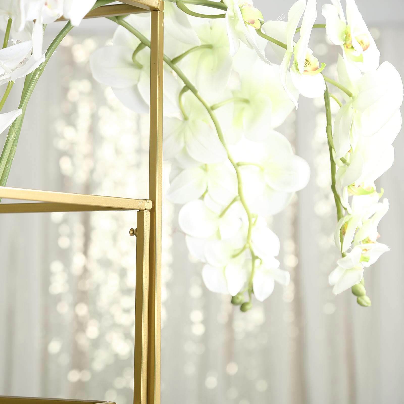 Set of 4 Metal Flower Stands Frame Wedding Column Centerpieces Matte Gold - Durable Display 16"/24"/32"/40"