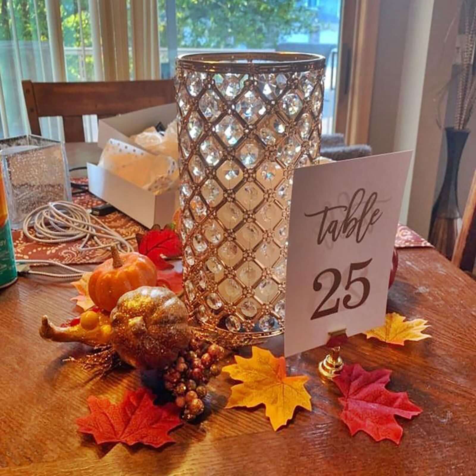 2-Pack Metal Crystal Beaded Pillar Holders Gold - Versatile Stem Vase Set for Decor 9"