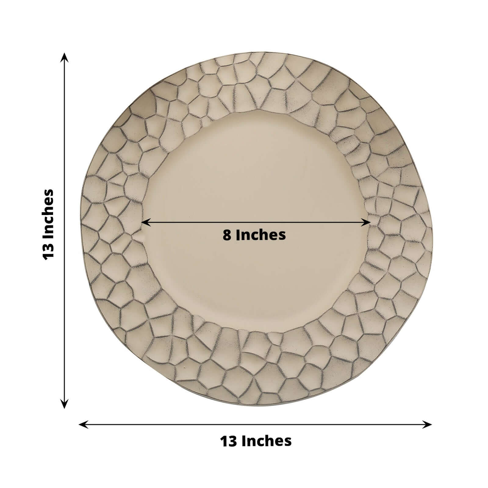 6-Pack Round Charger Plates 13" in Taupe with Hammered Rim, Matte Finish Modern Dinner Charger Tableware