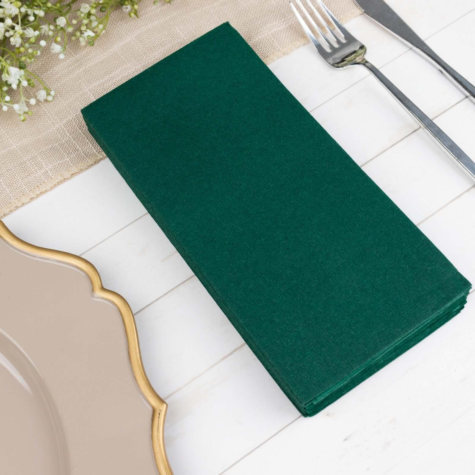 20 Pack Linen-Like Paper 8.5"x4" Napkins Hunter Emerald Green - Highly Absorbent & Disposable Airlaid Guest Towels