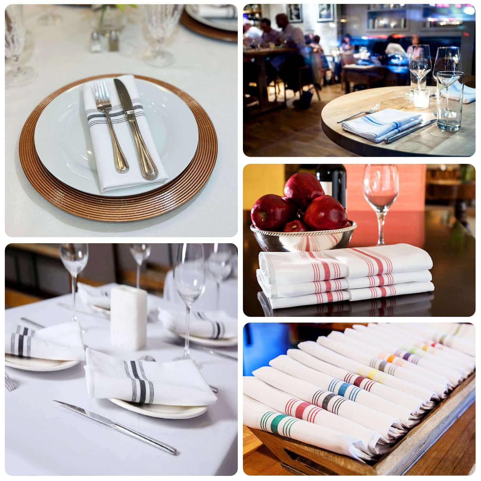 10 Pack Premium Spun Polyester 18"x22" Napkins White/Red Bistro Style - Highly Absorbent Cotton-Like Feel Cloth Napkins