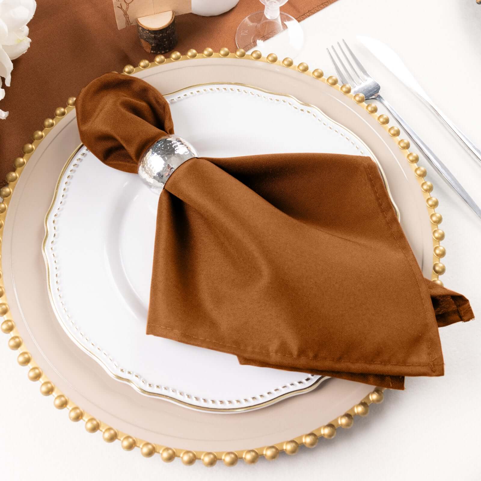 5 Pack Polyester 17"x17" Napkins Cinnamon Brown - Durable & Wrinkle Resistant Dinner Napkins