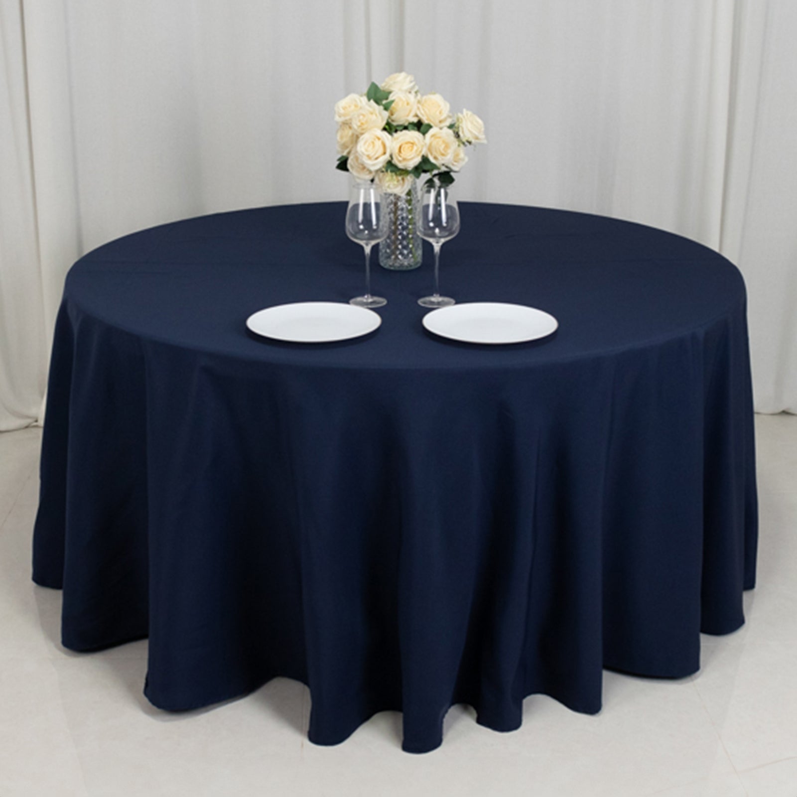 Fire Retardant Premium Polyester 120" Round Tablecloth Navy Blue - High-Performance Seamless Table Cover