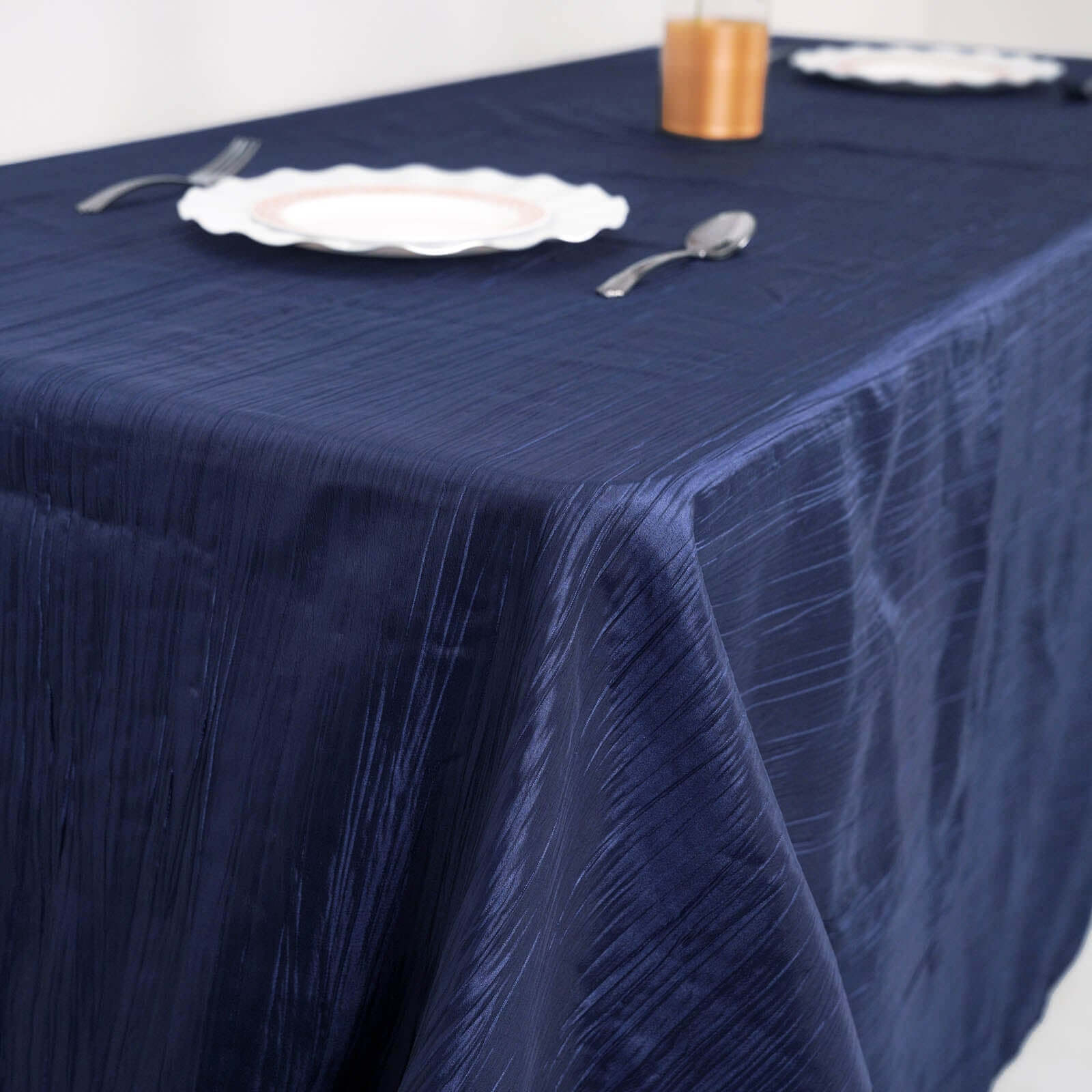 Taffeta 90"x132" Rectangle Tablecloth Navy Blue - Seamless Accordion Crinkle Table Cover