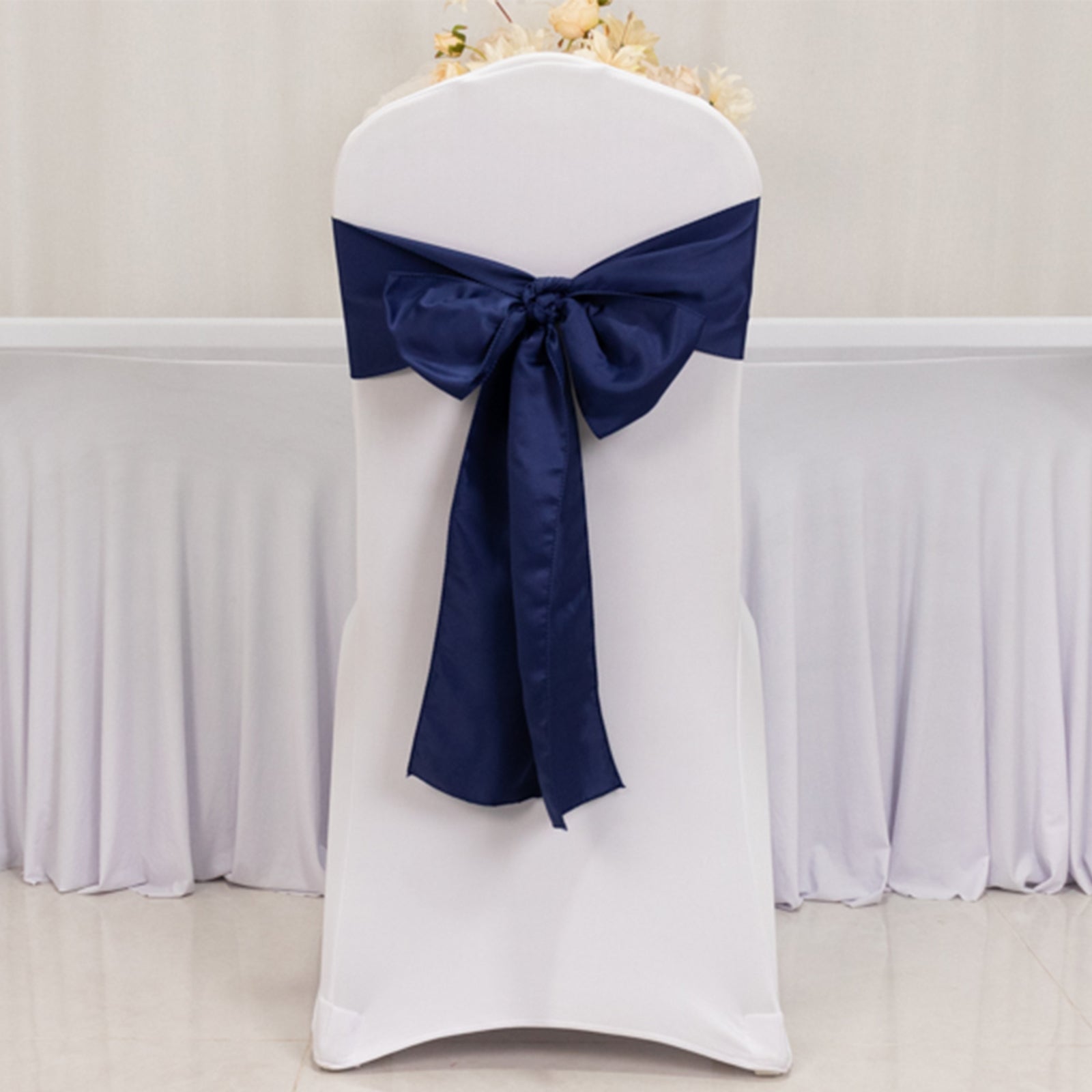 5 Pack Lamour Satin 6"x106" Chair Sashes Navy Blue - Stylish Reusable Decorative Bows