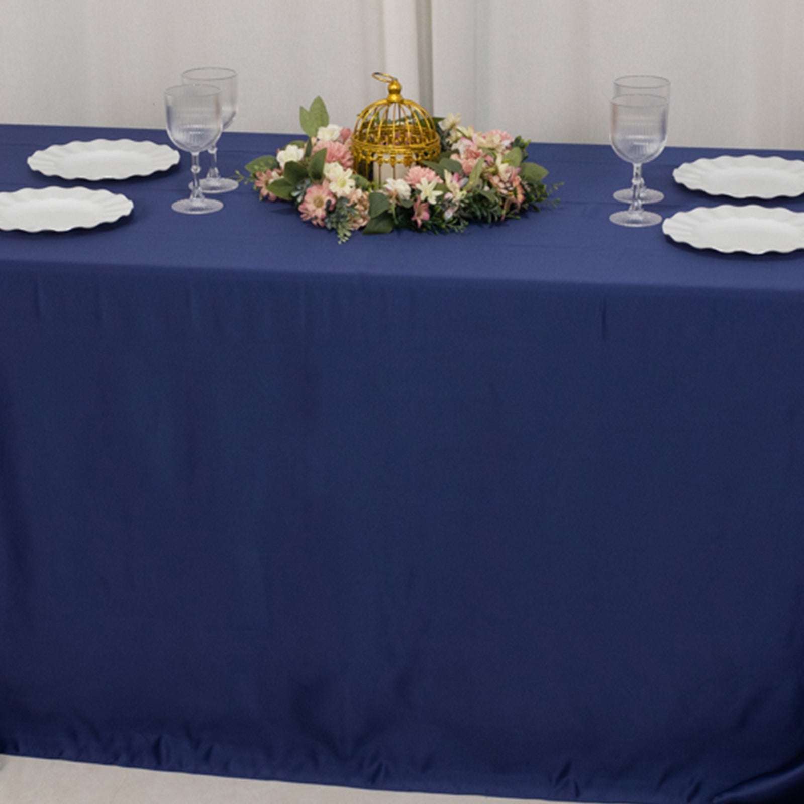 Lamour Satin 90"x132" Rectangle Tablecloth Navy Blue - Soft & Silk-Like Seamless Table Cover