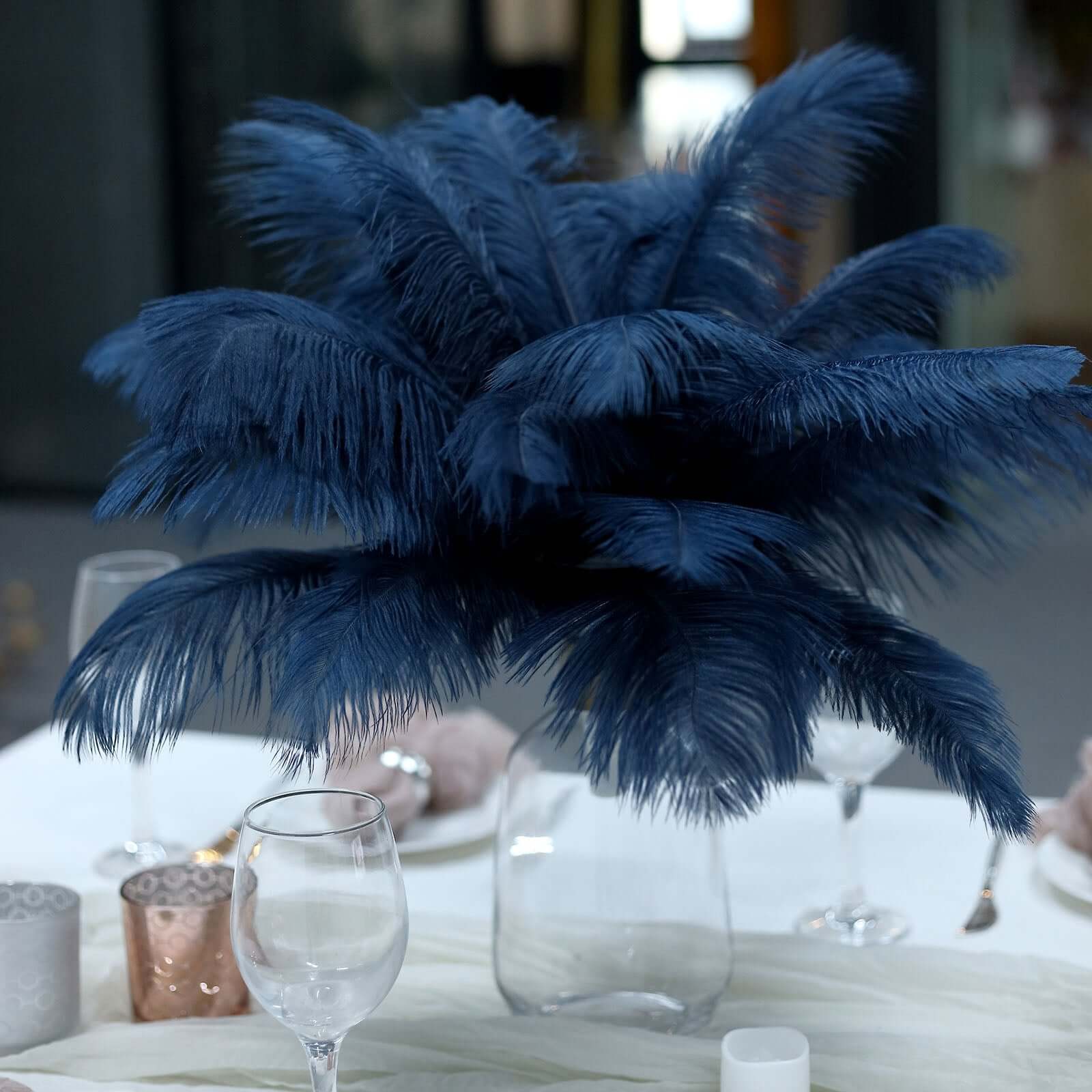 12 Pack 13"-15" Navy Blue Natural Plume Real Ostrich Feathers, DIY Centerpiece Fillers