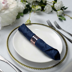 5 Pack Taffeta 20"x20" Napkins Navy Blue - Accordion Crinkle Dinner Napkins