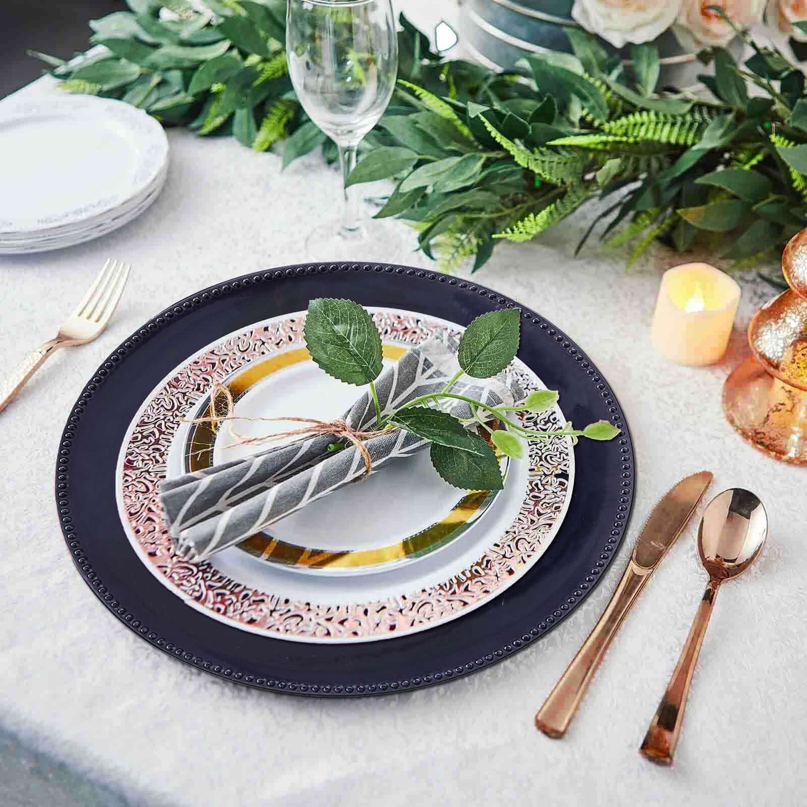 6-Pack Acrylic Round Charger Plates 13" in Navy Blue with Beaded Rim, Dinner Charger Event Tabletop Decor