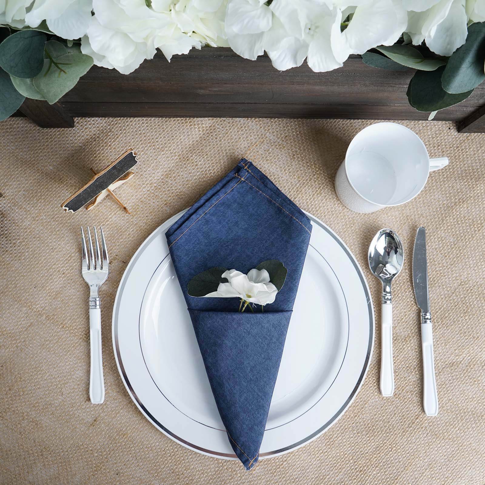 5 Pack Polyester 17"x17" Napkins Navy Blue Faux Denim Style Dinner Napkins for Casual Gatherings & Themed Events