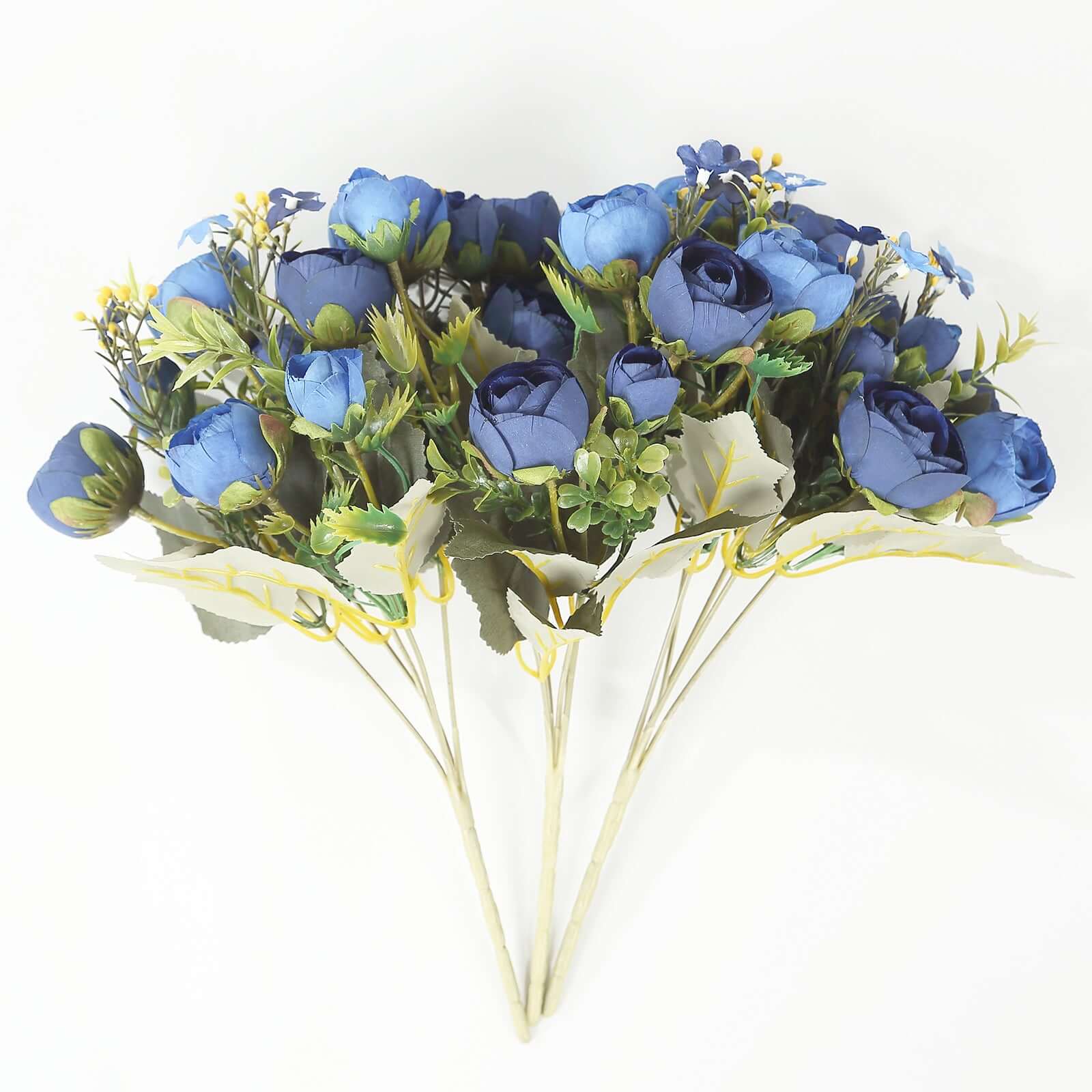 4 Pack 12" Artificial Navy Blue Ranunculus Silk Flower Bridal Bouquets, Faux Buttercup Floral Arrangement
