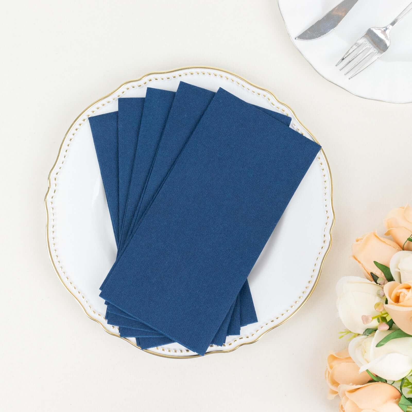 20 Pack Linen-Like Paper 8.5"x4" Napkins Navy Blue - Highly Absorbent & Disposable Airlaid Guest Towels