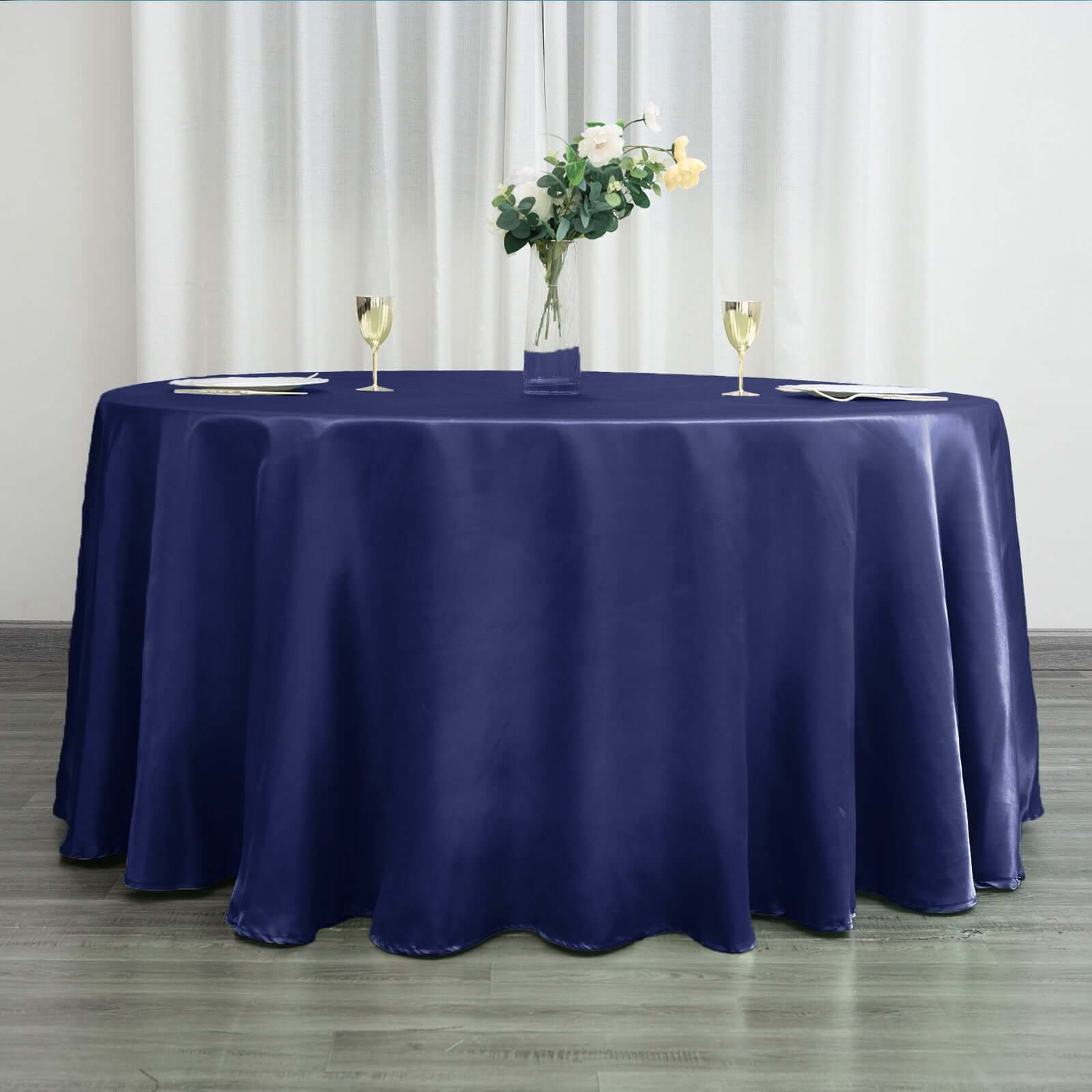 Satin 120" Round Tablecloth Navy Blue - Stylish Seamless Table Cover
