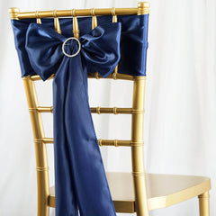 5 Pack Satin Chair Sashes Navy Blue - Durable Chair Bows with Shiny Finish 6"x106"