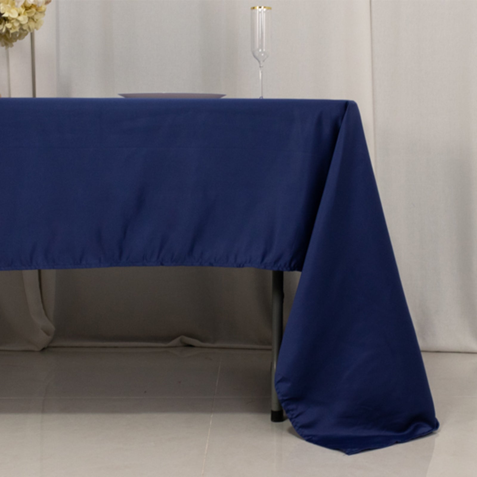 Lamour Satin 60"x126" Rectangle Tablecloth Navy Blue - Soft & Silk-Like Table Cover