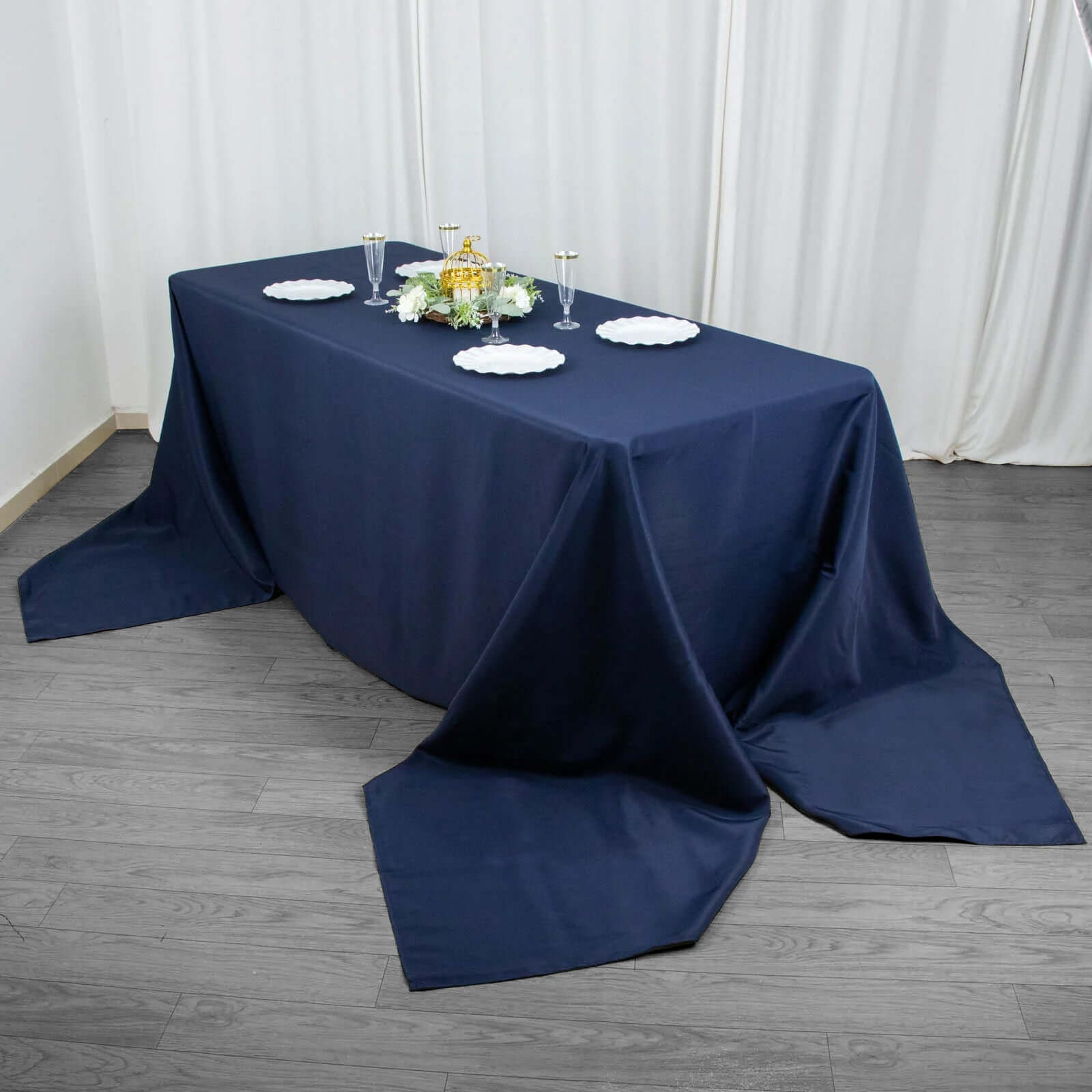 Premium Polyester 90"x156" Rectangle Tablecloth Navy Blue - Seamless 220GSM Stain-Resistant Table Cover