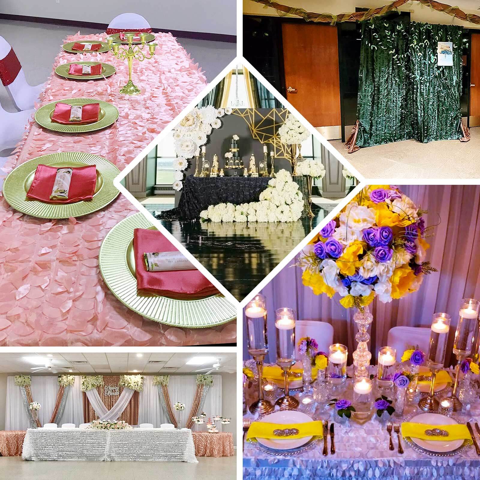 Taffeta 90"x156" Rectangle Tablecloth Navy Blue | 3D Leaf Petal Design Seamless Table Cover