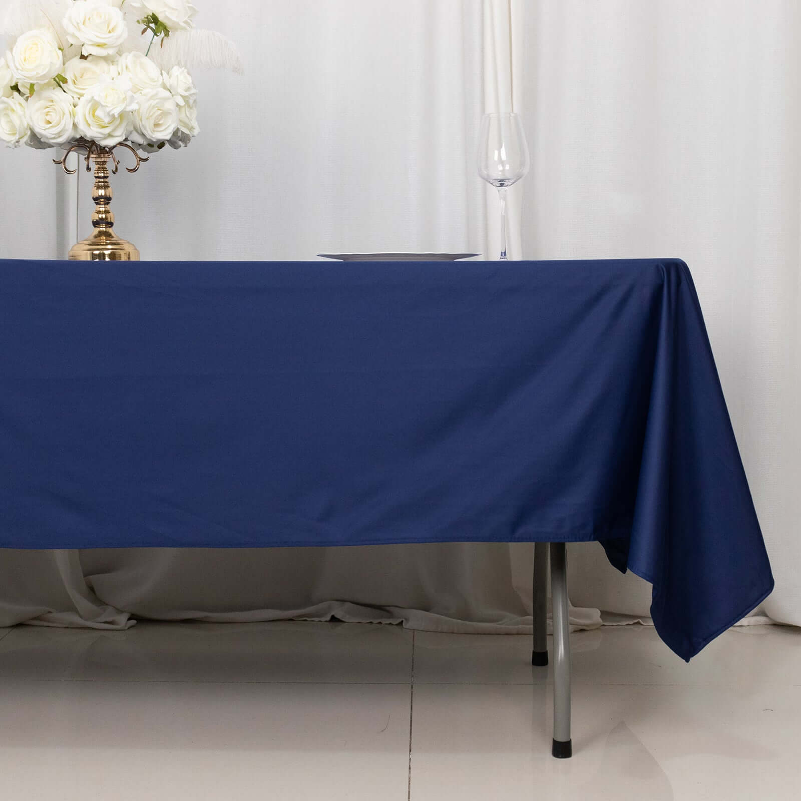 Scuba Rectangular 60"x102" Tablecloth Navy Blue - Wrinkle Free & Stain Resistant Table Cover