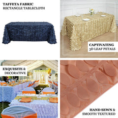 Taffeta 90"x132" Rectangle Tablecloth Navy Blue | 3D Leaf Petal Design Seamless Table Cover